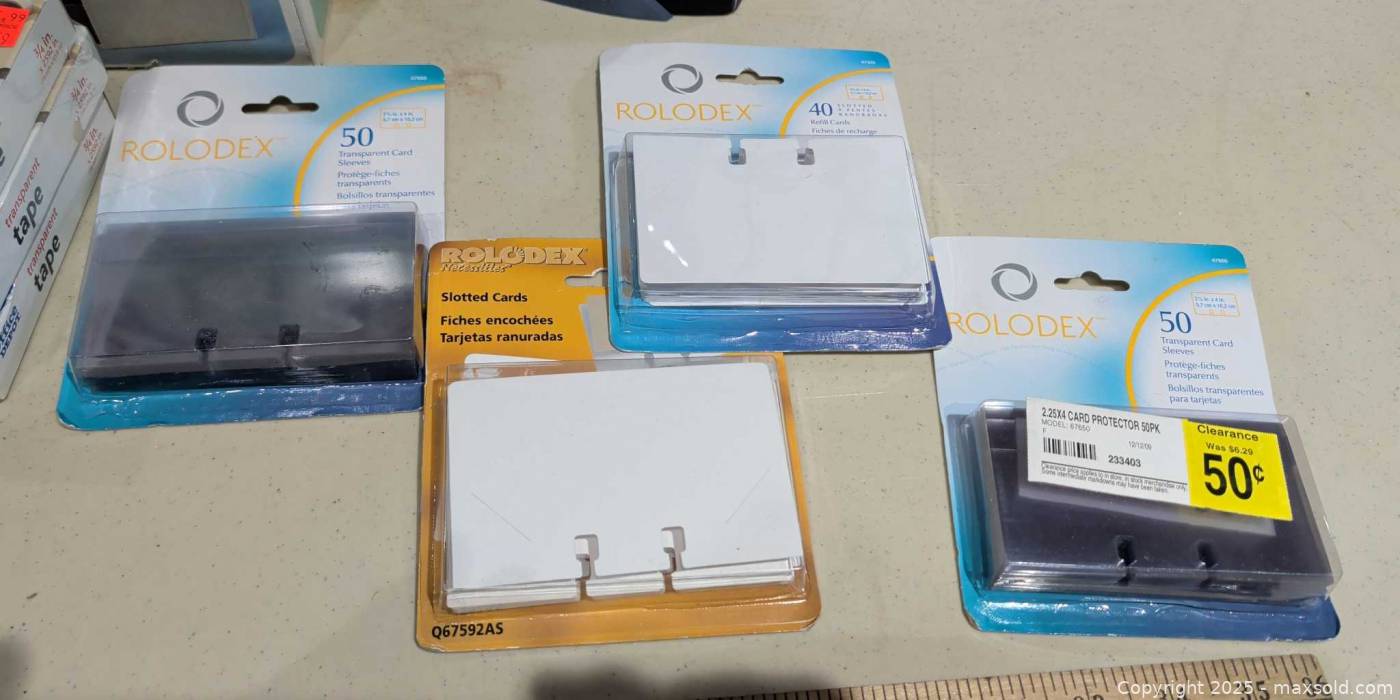 Metal lockbox, check file, rotary Rolodex, refills, tape, magnets | Maxsold