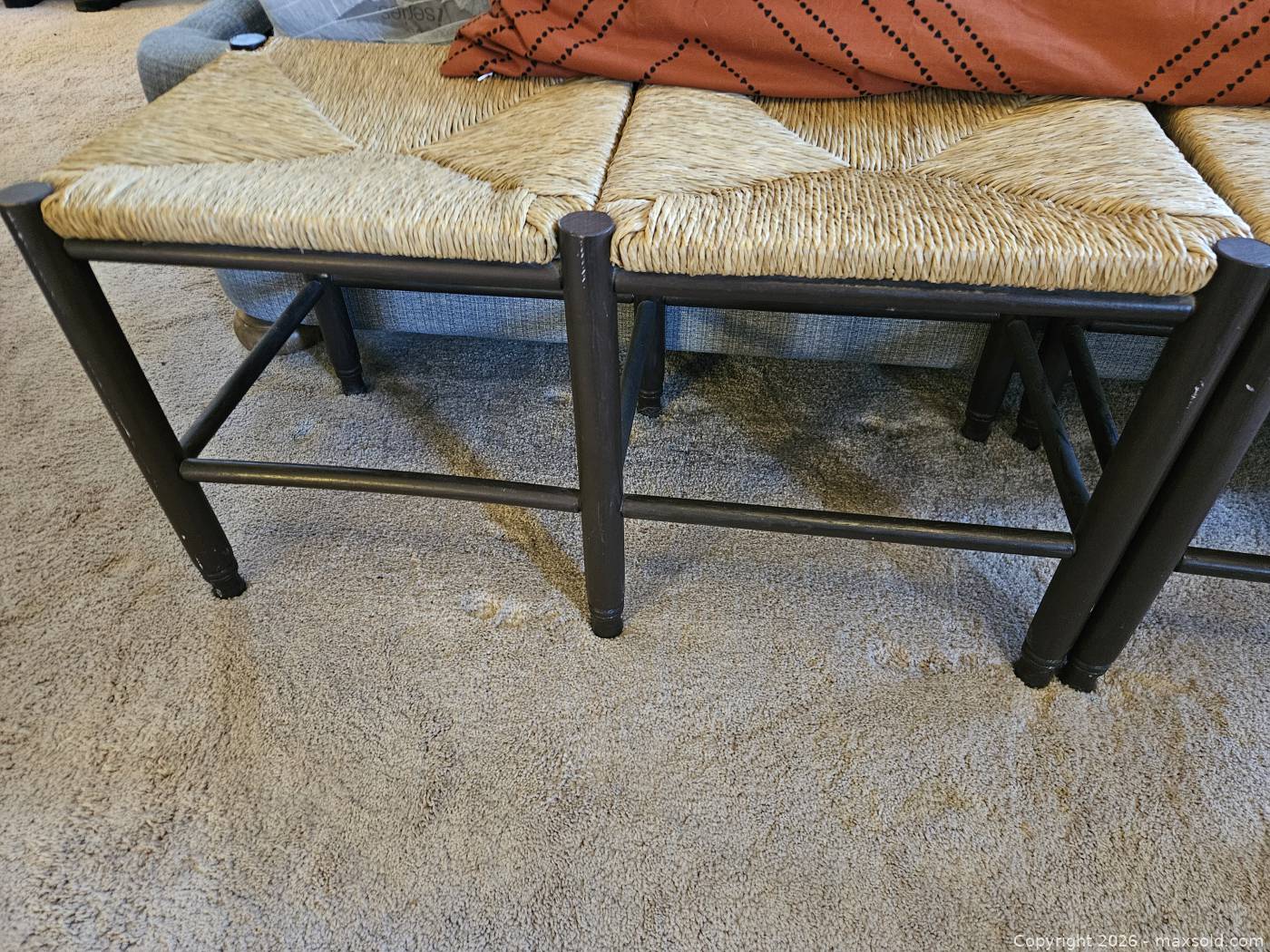 Pair of woven rush seat benches | Maxsold