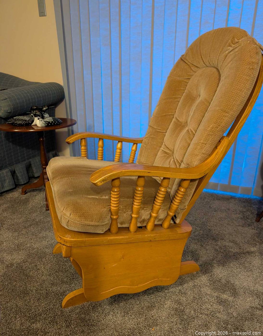 Maple glider rocking chair with cushions | Maxsold