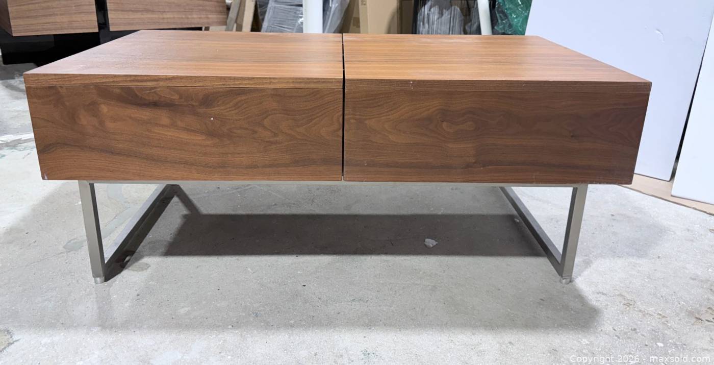 Walnut veneer coffee table with drawers | Maxsold