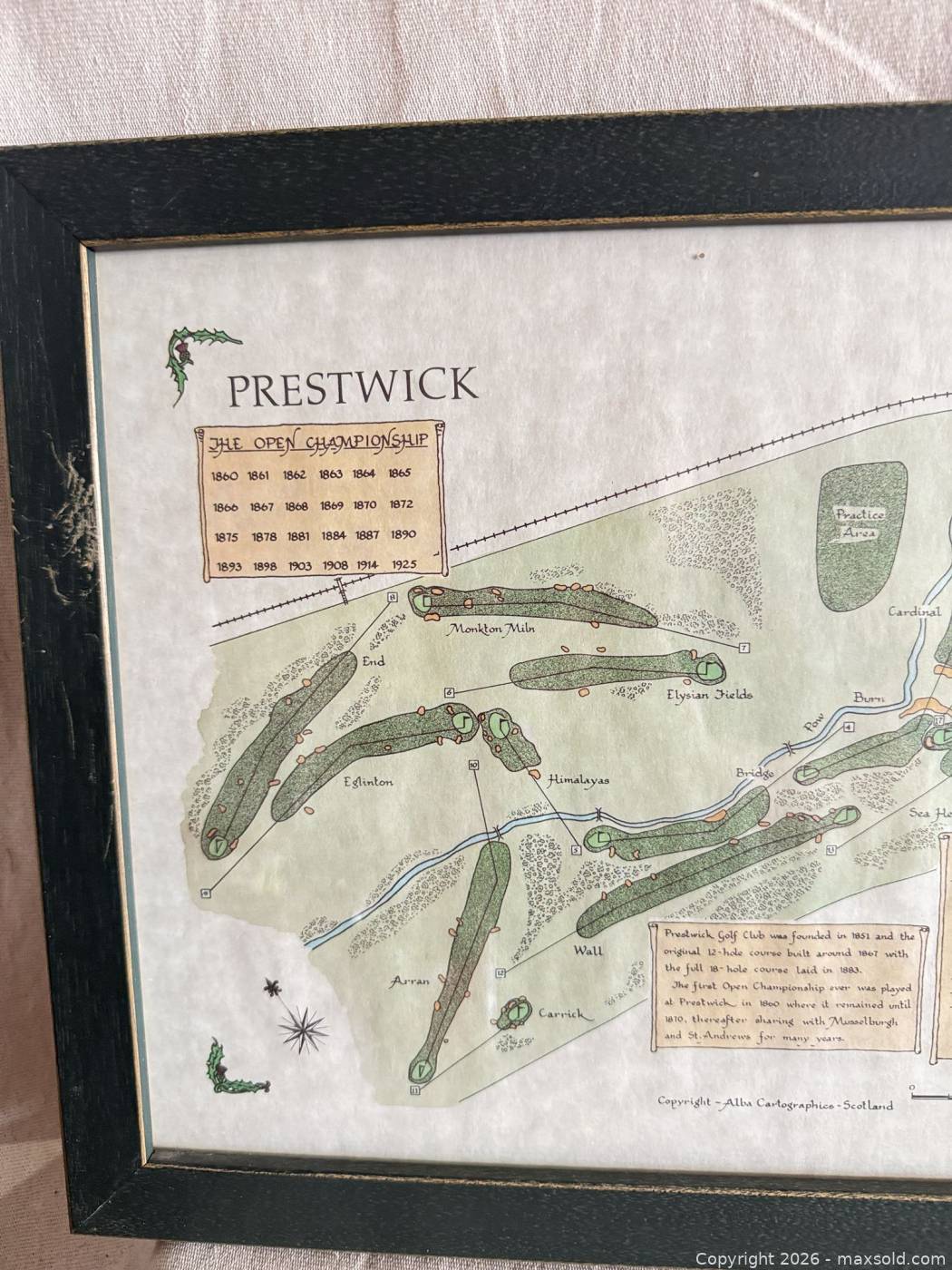 Prestwick golf course map framed print | Maxsold