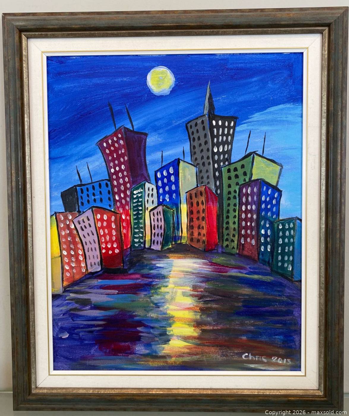 Chris De Combe signed acrylic cityscape painting 21x25 | Maxsold