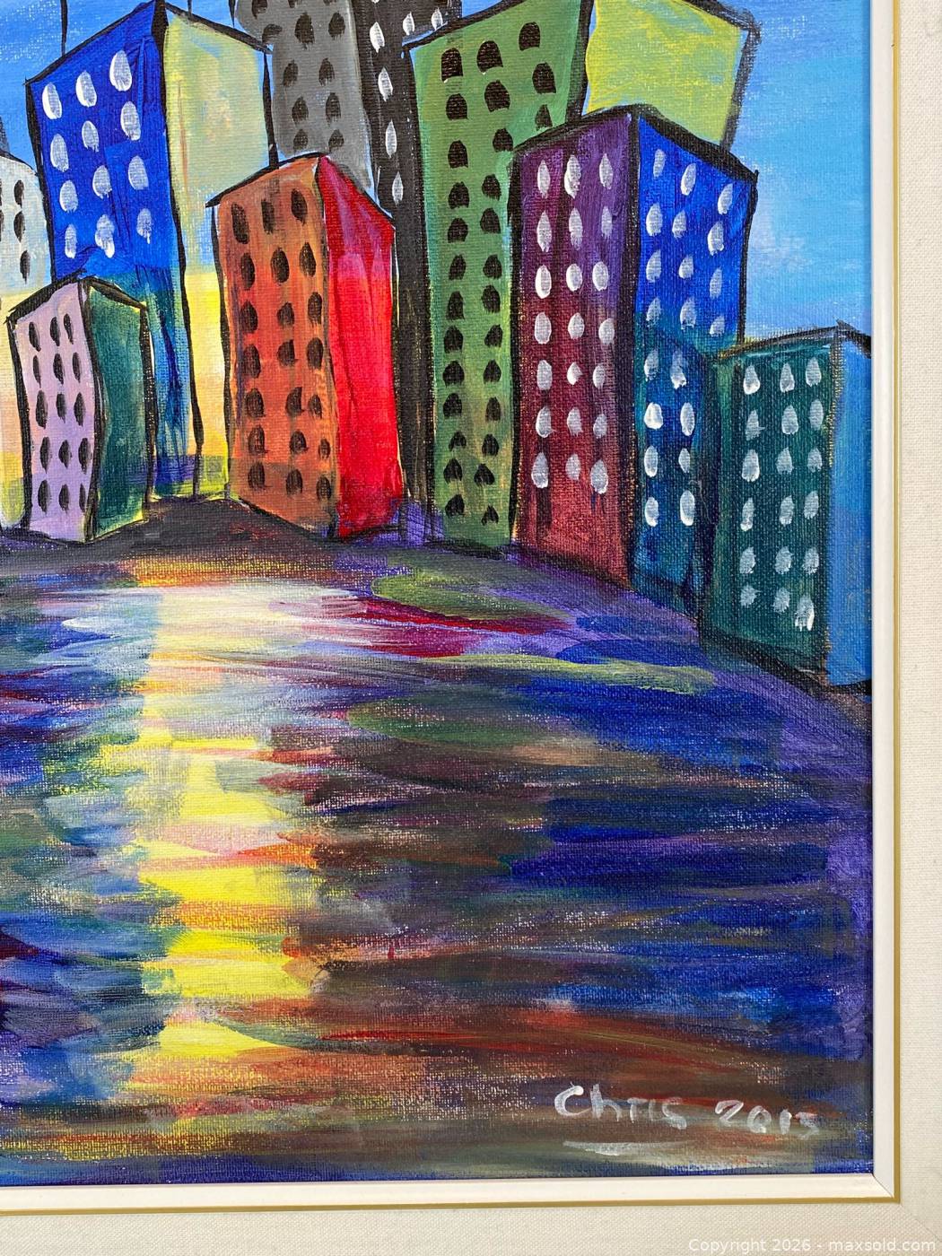 Chris De Combe signed acrylic cityscape painting 21x25 | Maxsold