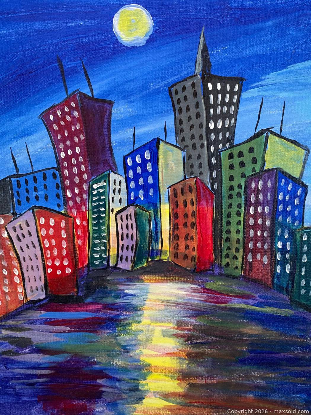Chris De Combe signed acrylic cityscape painting 21x25 | Maxsold