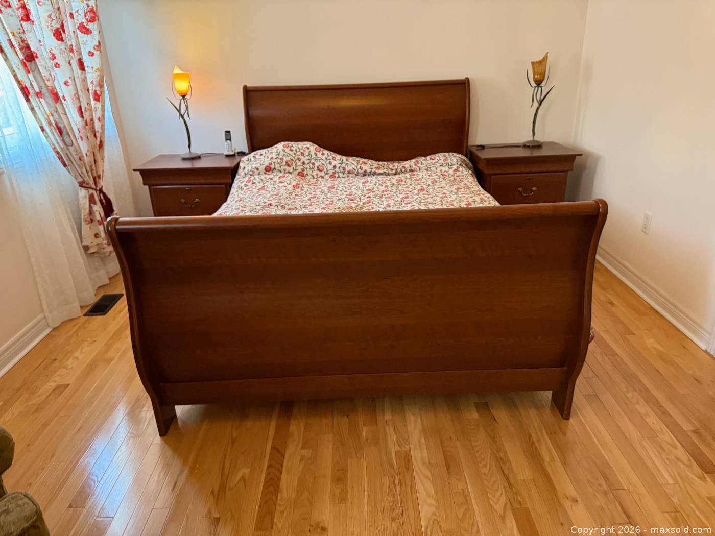 Cherry Wood Queen Sleigh Bed Frame | Maxsold