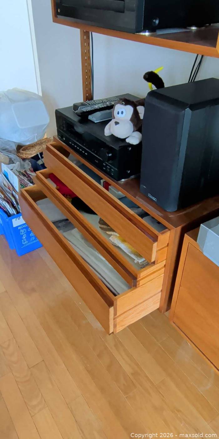 Wall Tech Modular Storage Teak modular wall unit shelving system | Maxsold