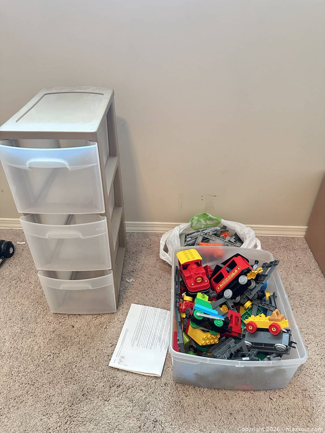 Thomas & Friends plastic train set, DUPLO-style blocks, storage drawer ...