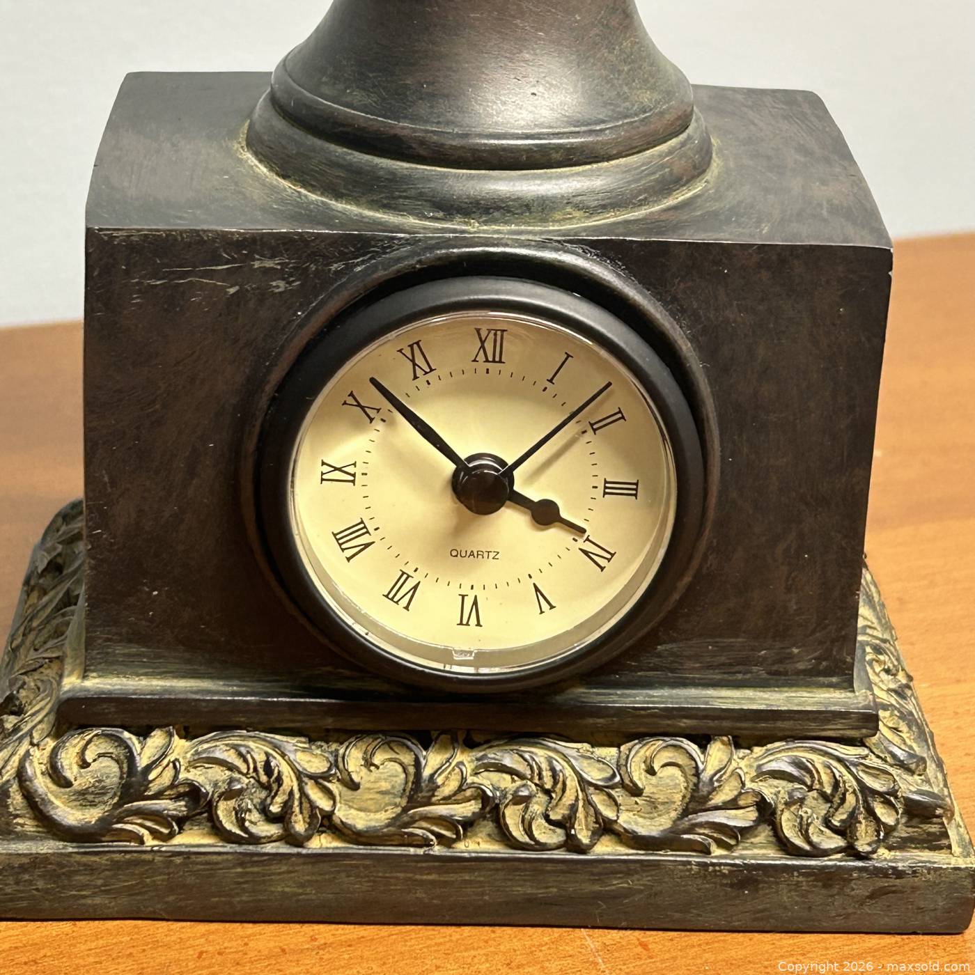 Resin & Wood Neoclassical Mantel Clock | Maxsold