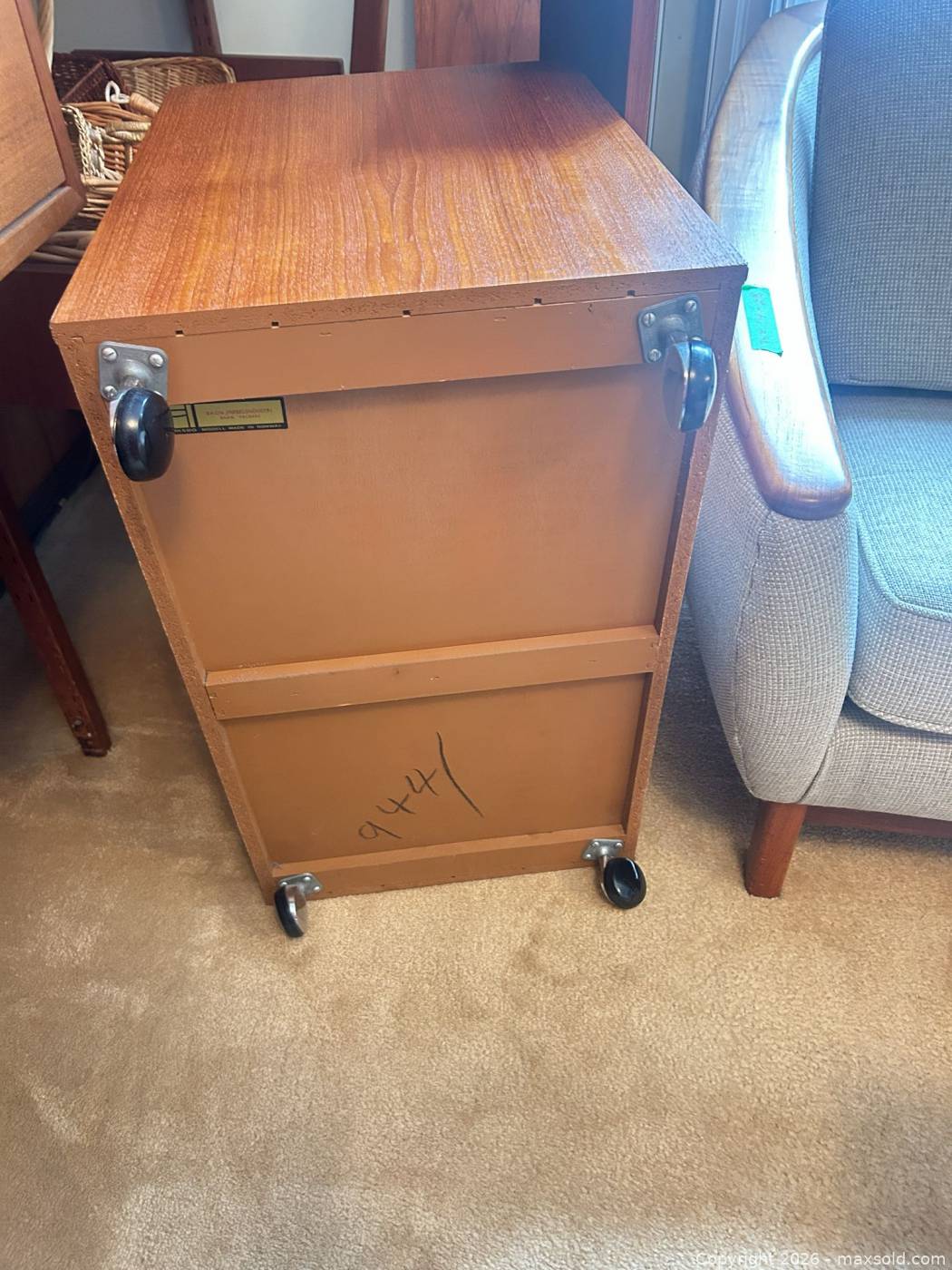Teak record or file cart on casters | Maxsold