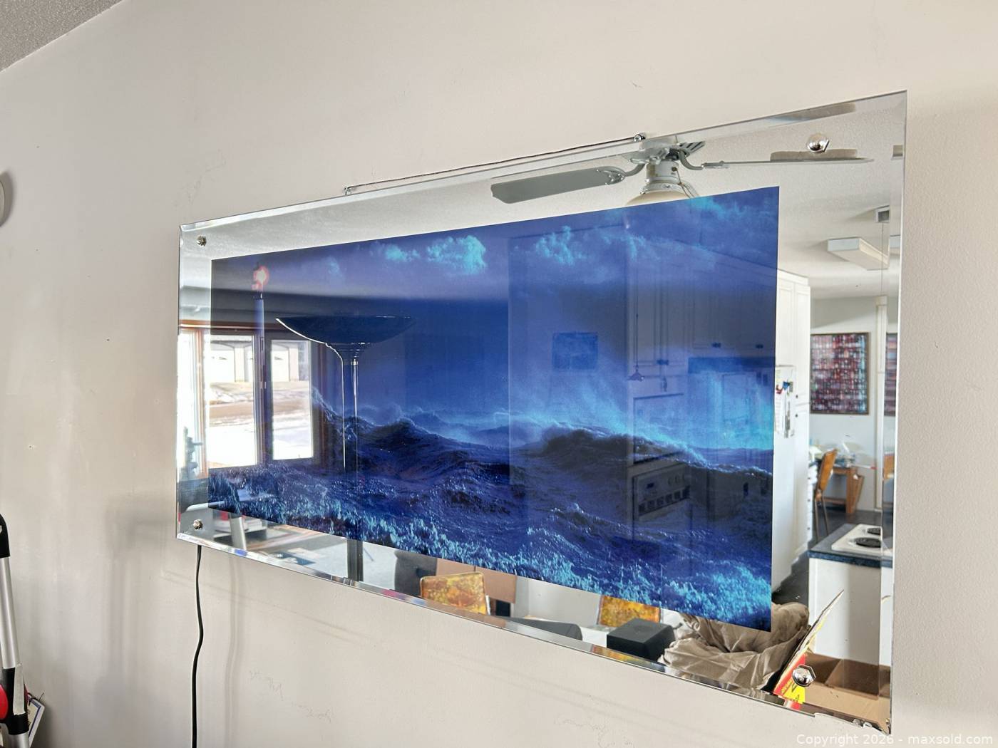 Lighted LED mirror panel with blue artwork | Maxsold