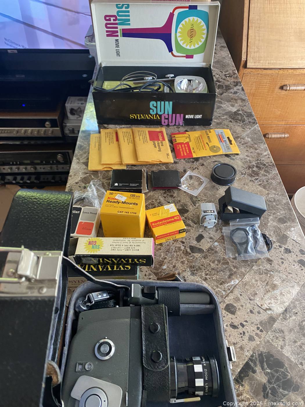 Sekonic Zoom 8 Movie Camera, Sun Gun Light, Unopened Kodak Film ...