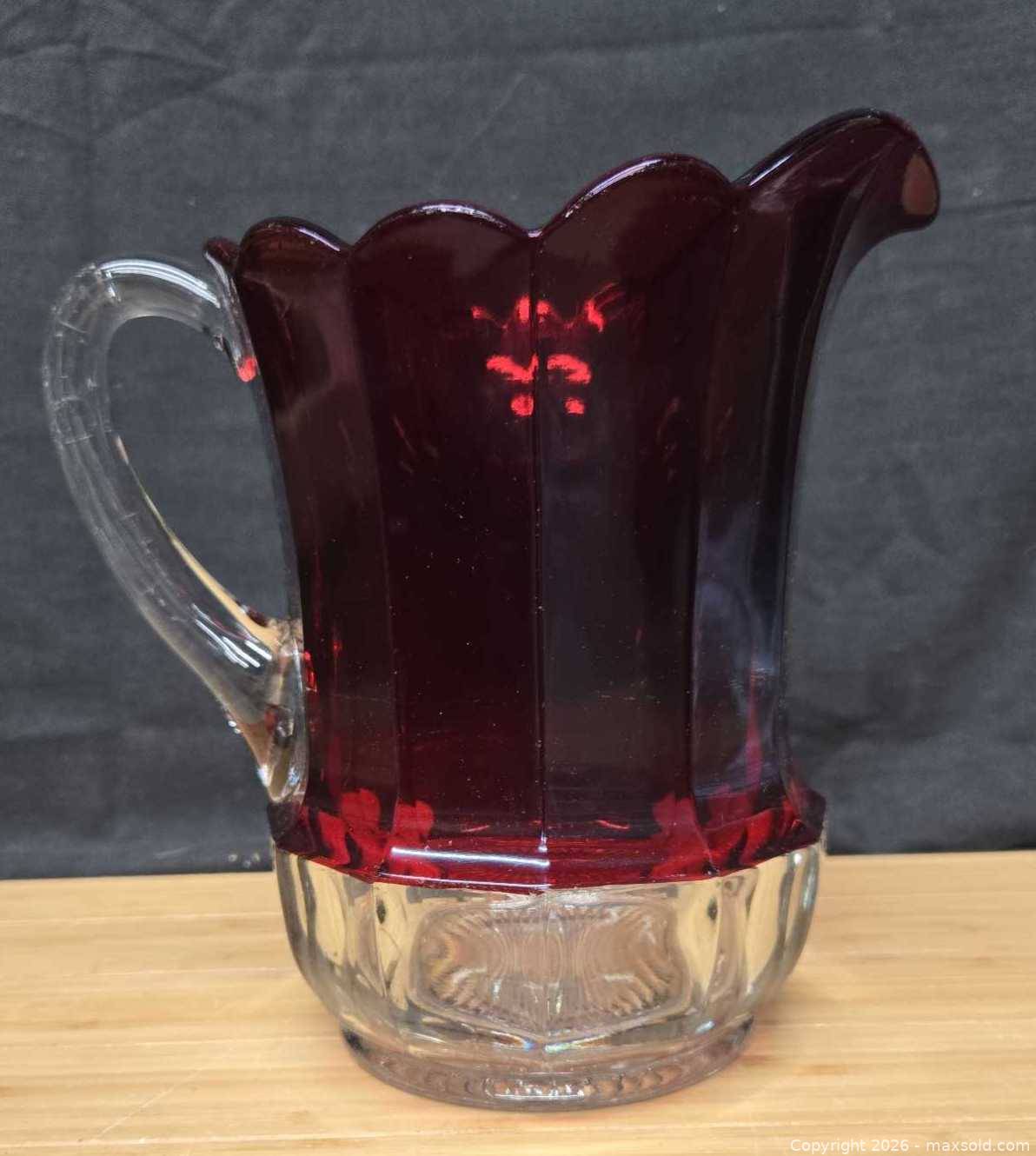 Ruby Pitcher Vintage ruby flash glass pitcher with 6 tumblers | Maxsold
