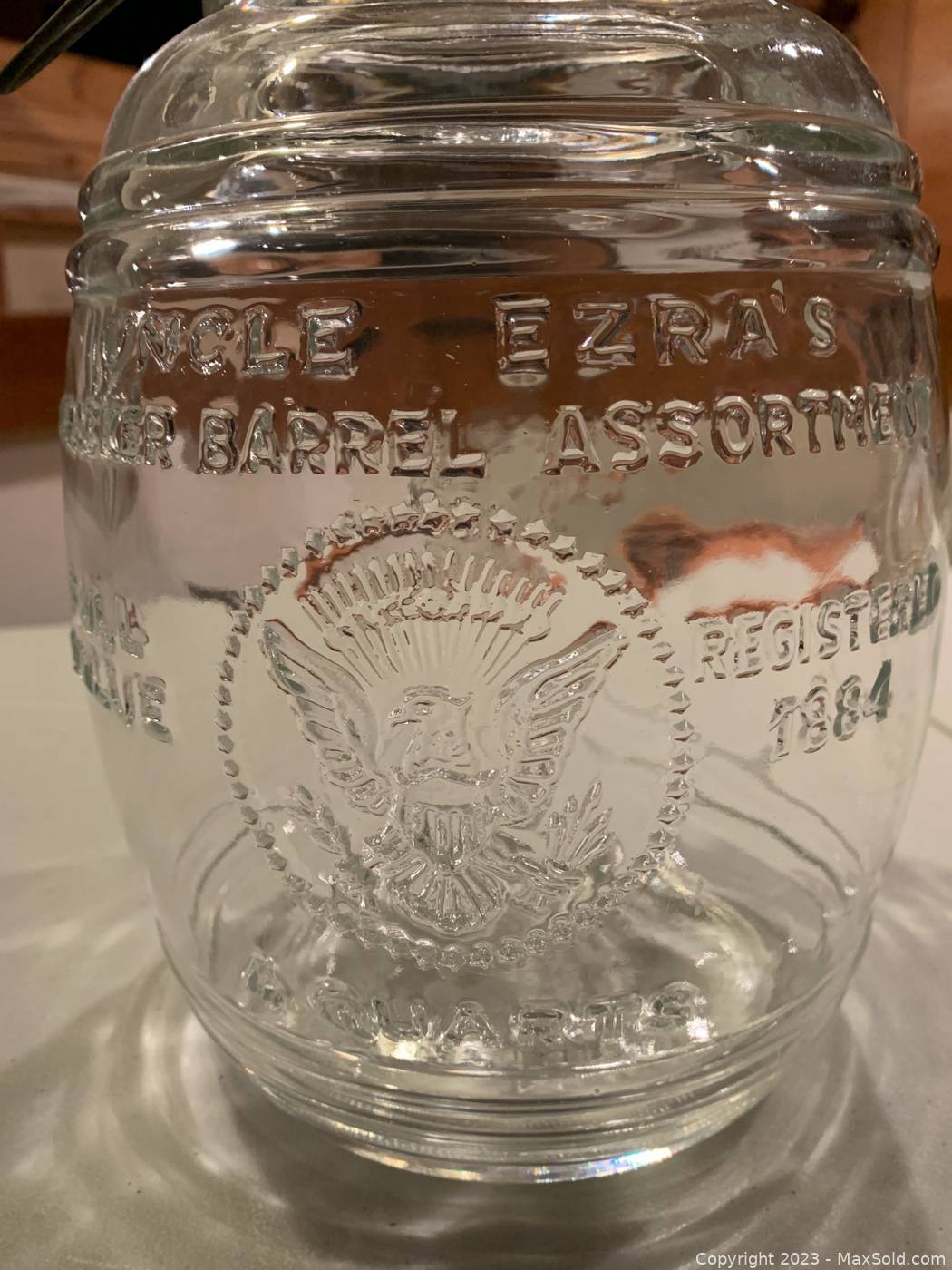 Vintage Uncle Ezra's Cracker Barrel Clear Glass Cookie Jar | Maxsold