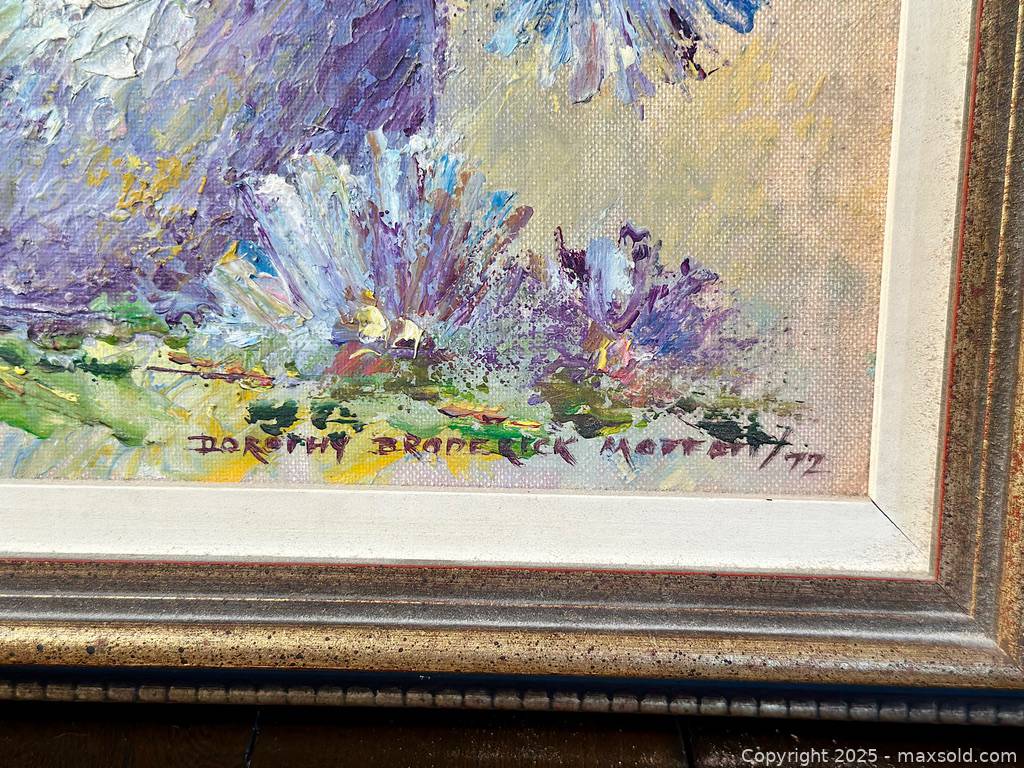 Dorothy Broderick Moffatt Original Oil Painting of Purple Flowers