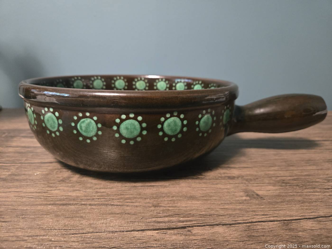 Vintage Landert 22 Suisse Brown Stoneware Fondue Pot with Green