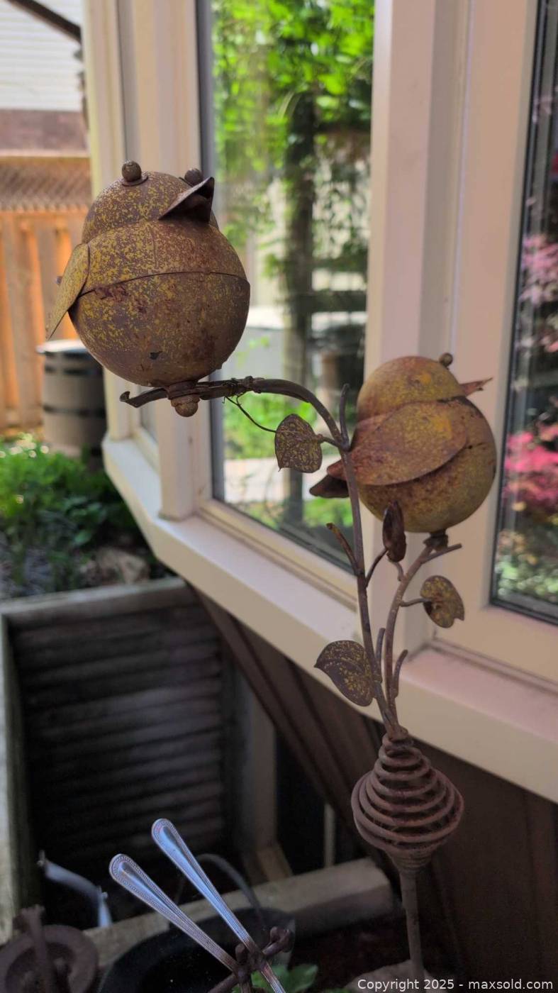 Garden Decor with Antique Pump, Bamboo Rake, Metal Hay Fork, and ...